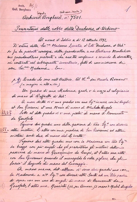 AI/1 - Inventario delle robbe della duchessa di Urbino